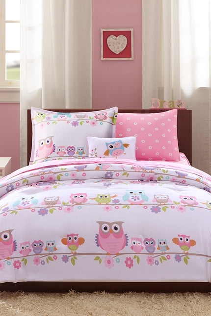 Little Owls 8-Piece Kids Complete Sheet And Comforter Set-Olliix-Urbanheer