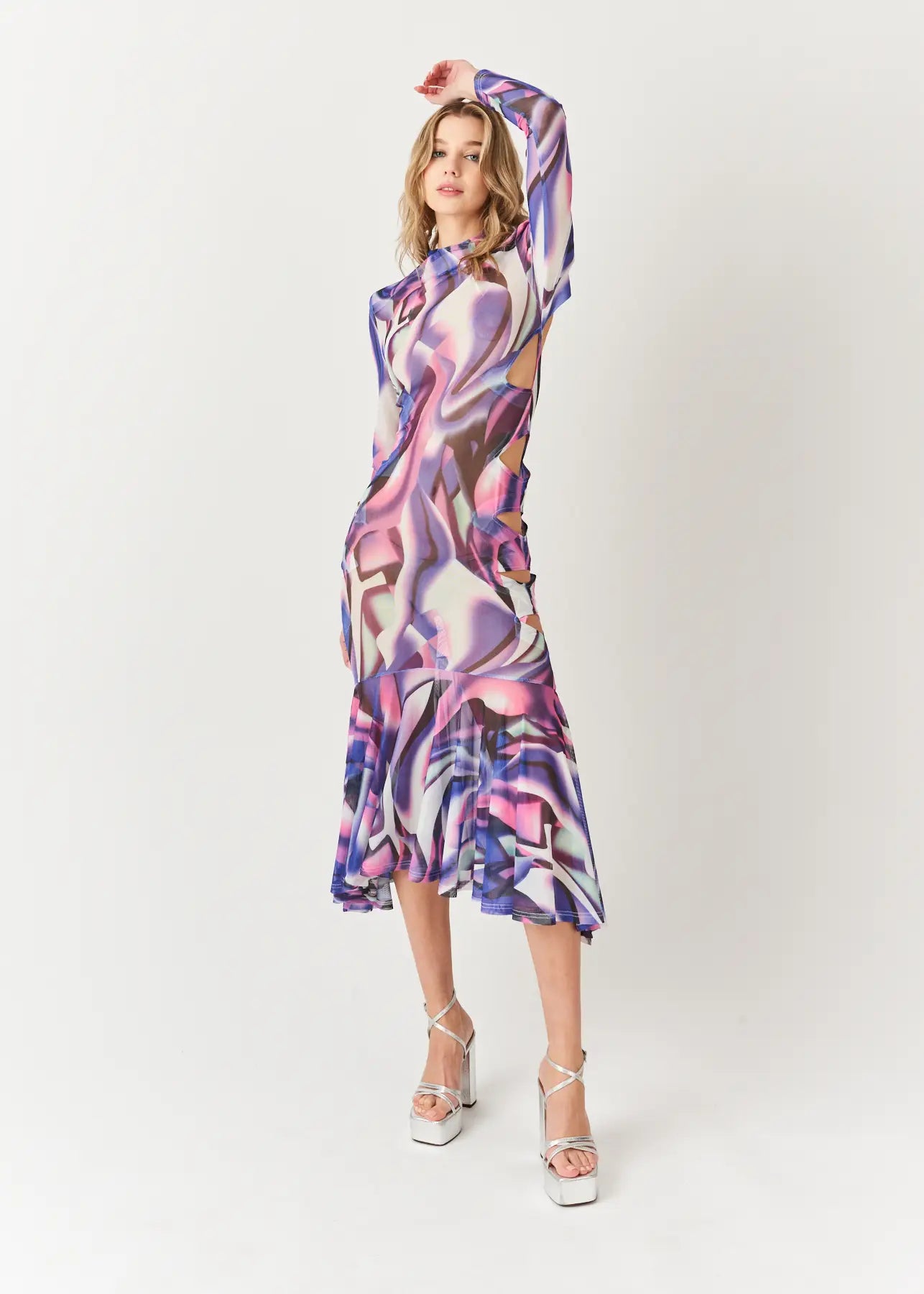 Luna High Neck Semi Sheer Maxi Dress-Amy Lynn-S-Multi-Urbanheer