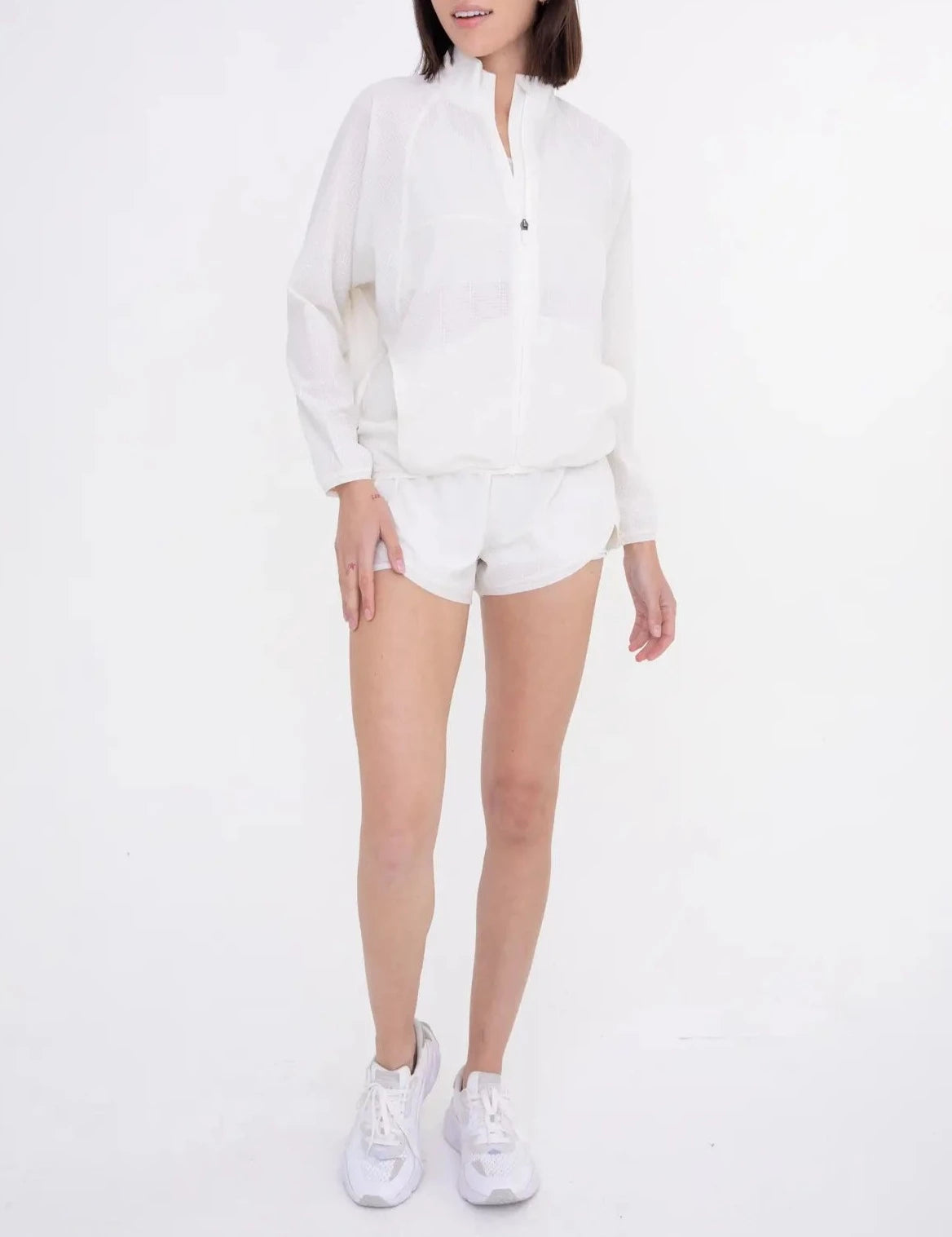 Athletic Women Mock Neck Running Jacket- Ivory-Clothing - Women-Mono B-S-Urbanheer