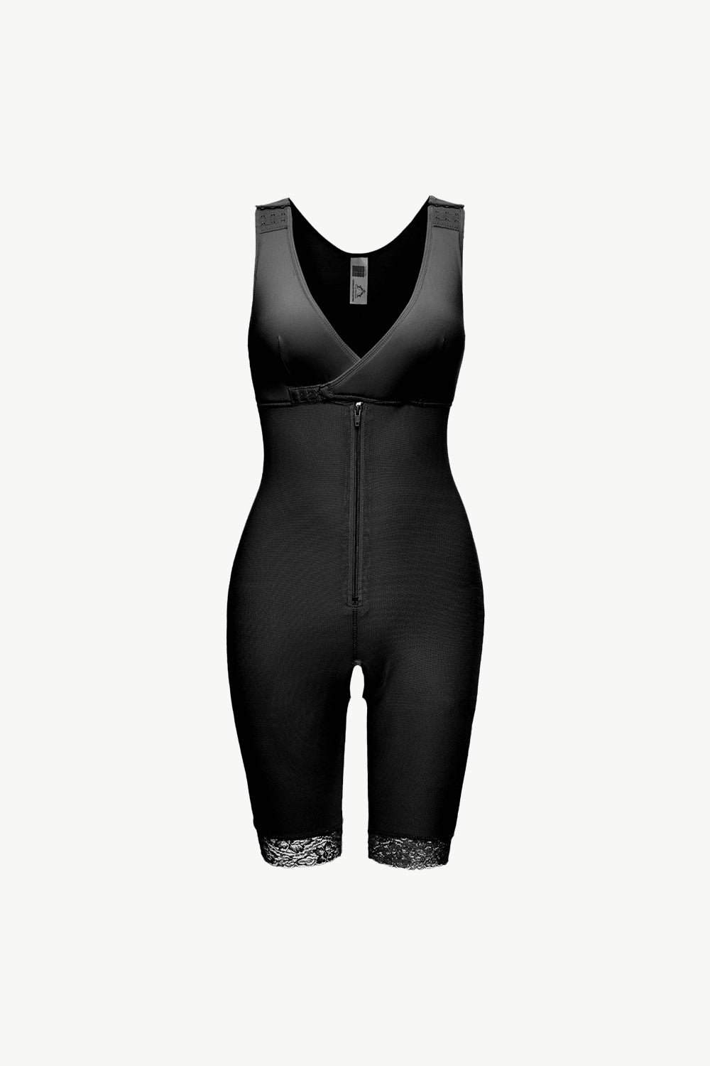 Full Size Lace Trim Shapewear With Zipper-Street 360-Black-S-Urbanheer