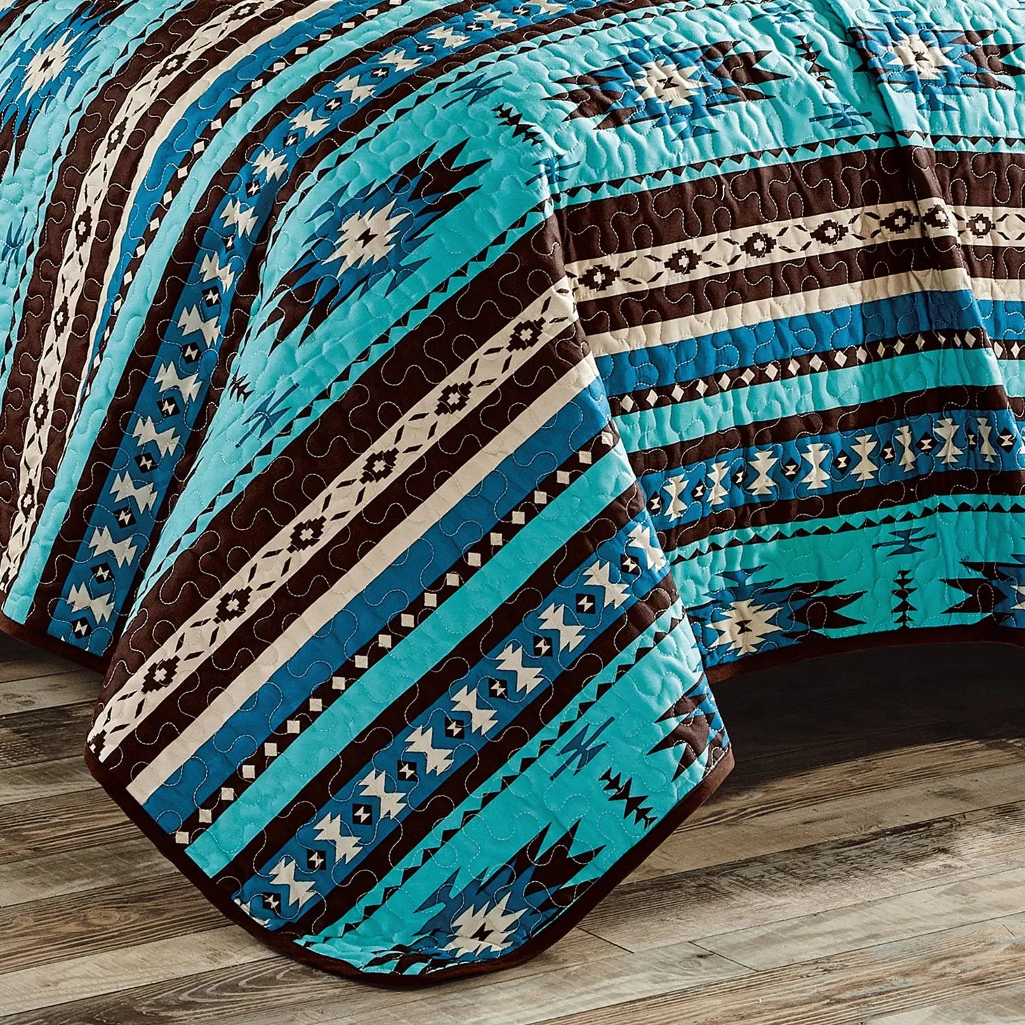 Southwestern Turquoise Tan Aztec Coverlet - 5 Piece Set-Linen Mart-Queen-Urbanheer