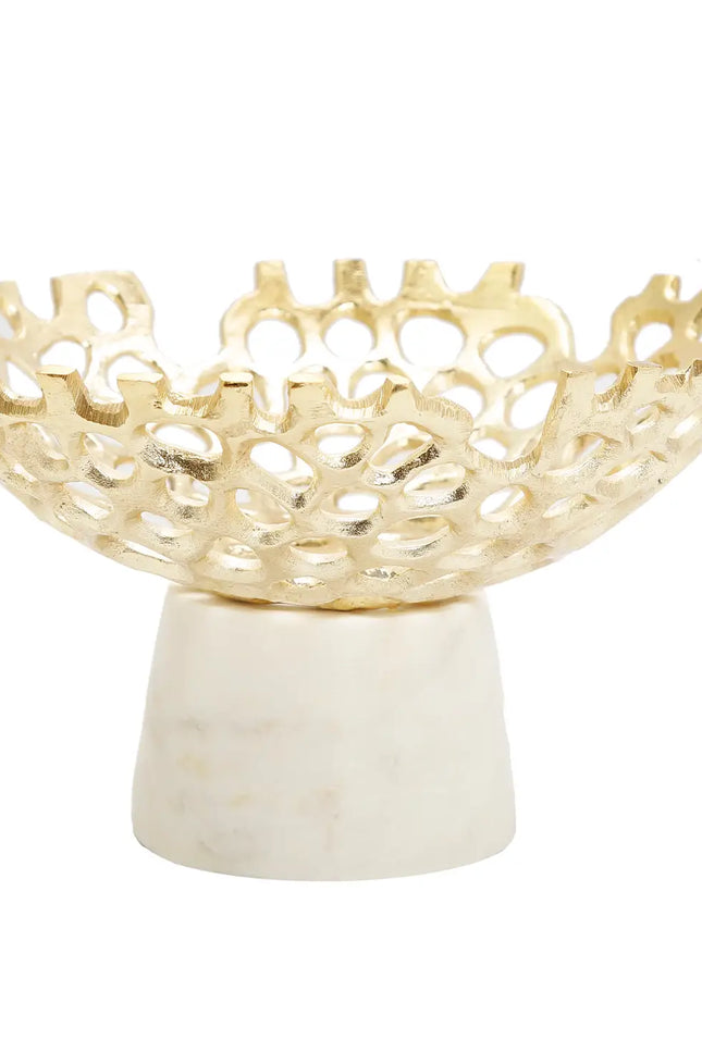Gold Web Design Bowl On White Marble Base 9.5"-CLASSIC TOUCH DECOR INC.-Urbanheer