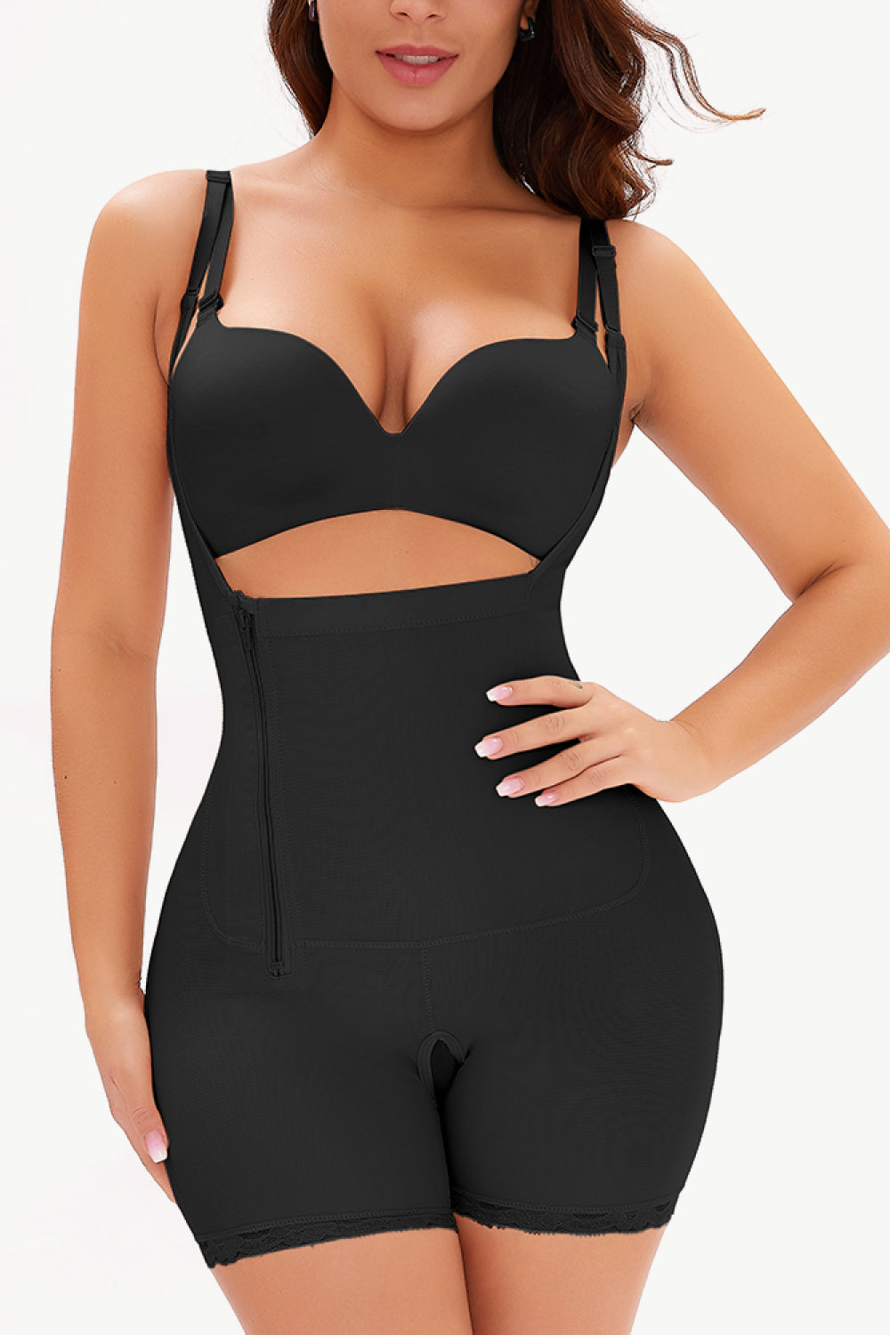 Full Size Side Zipper Under-Bust Shaping Bodysuit-Street 360-Black-S-Urbanheer