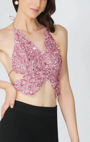 Butterfly Top In Pink.-lace and beads-S-Urbanheer
