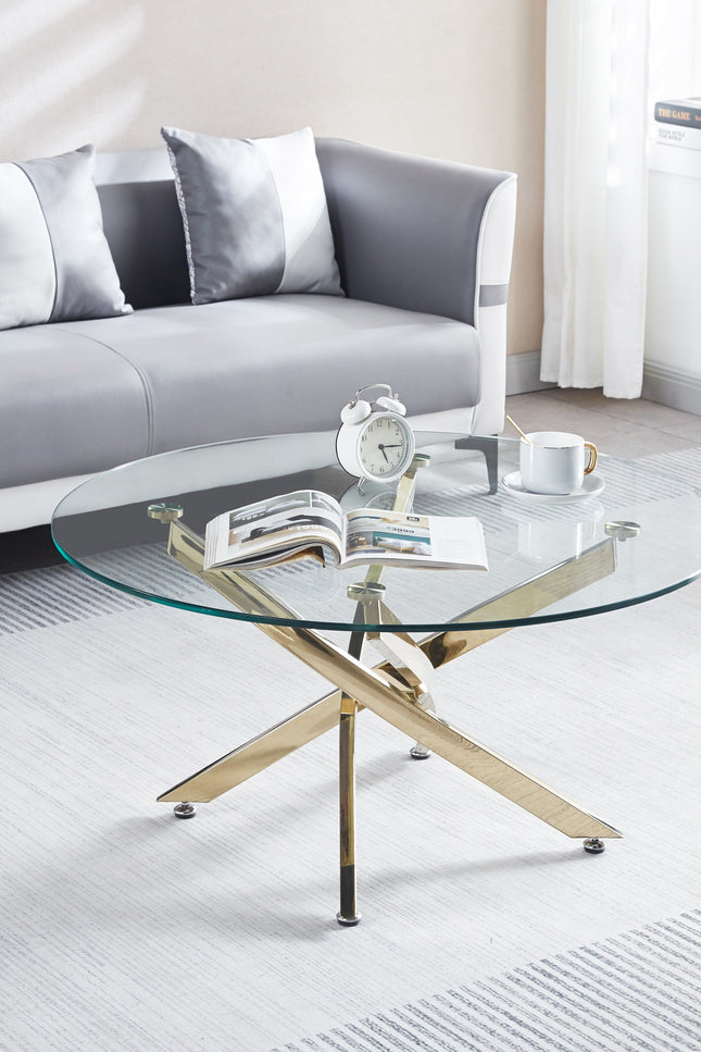 Modern Round Tempered Glass Coffee Table With Stainless Steel Legs-Coffee Tables-G-BlakHom-Urbanheer