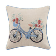 Gingham Bike Embroidered Pillow, Set Of Two.-peking handicraft-Urbanheer