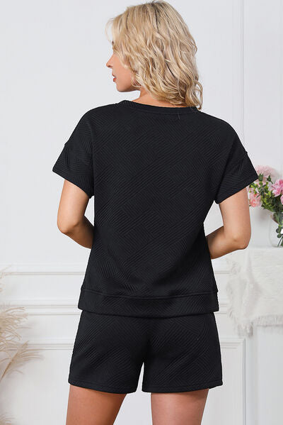 Textured Round Neck T-Shirt And Shorts Set-UHX-Urbanheer