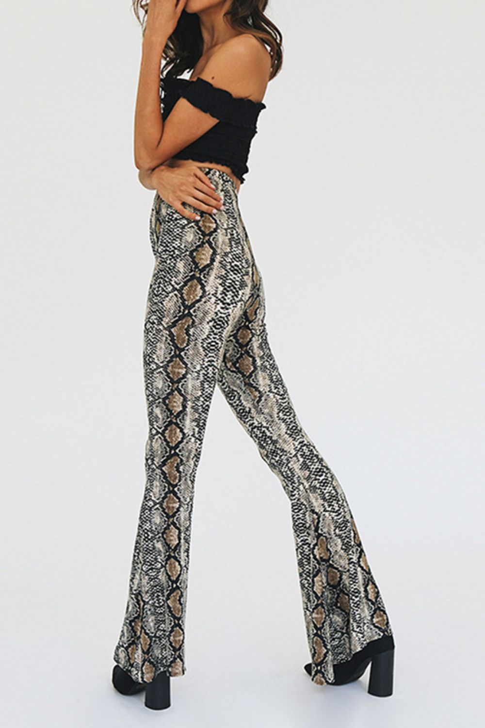 Snakeskin Print Flare Pants-Street 360-Snakeskin-S-Urbanheer
