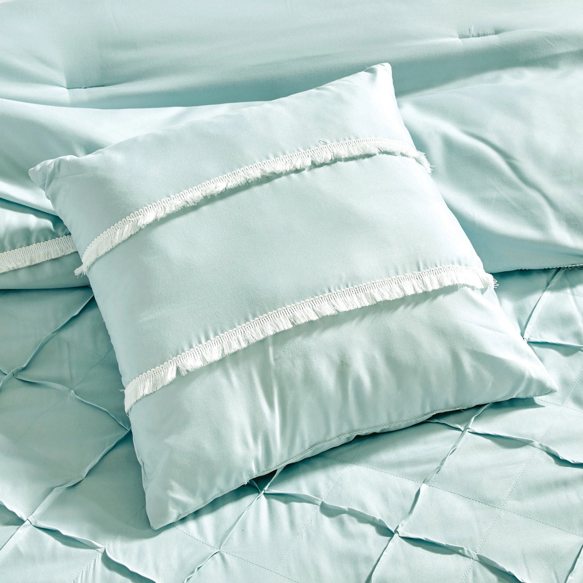 Ultra Soft Ruffle Baby Blue Pleated Comforter - 7 Piece Set-Bedding-linen mart-King-Urbanheer