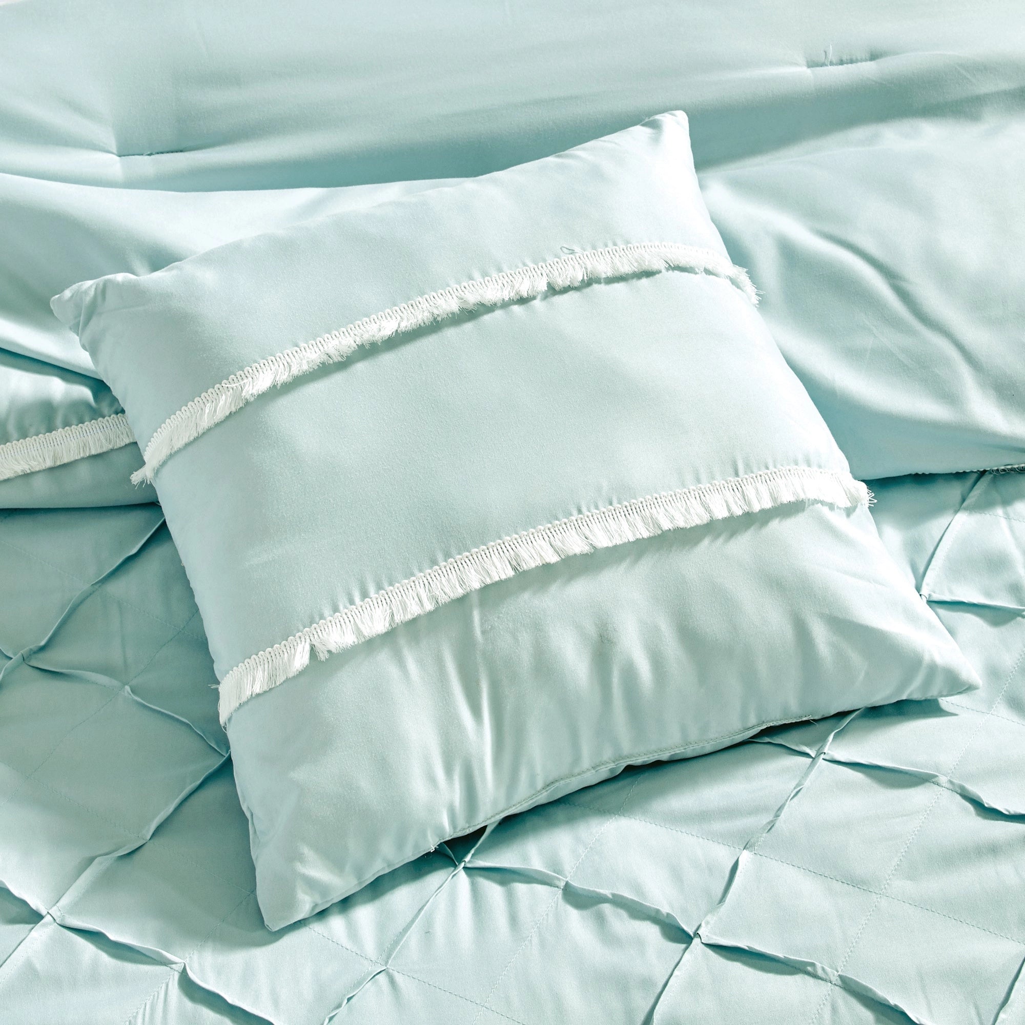 Ultra Soft Ruffle Baby Blue Pleated Comforter - 7 Piece Set-Bedding-linen mart-King-Urbanheer
