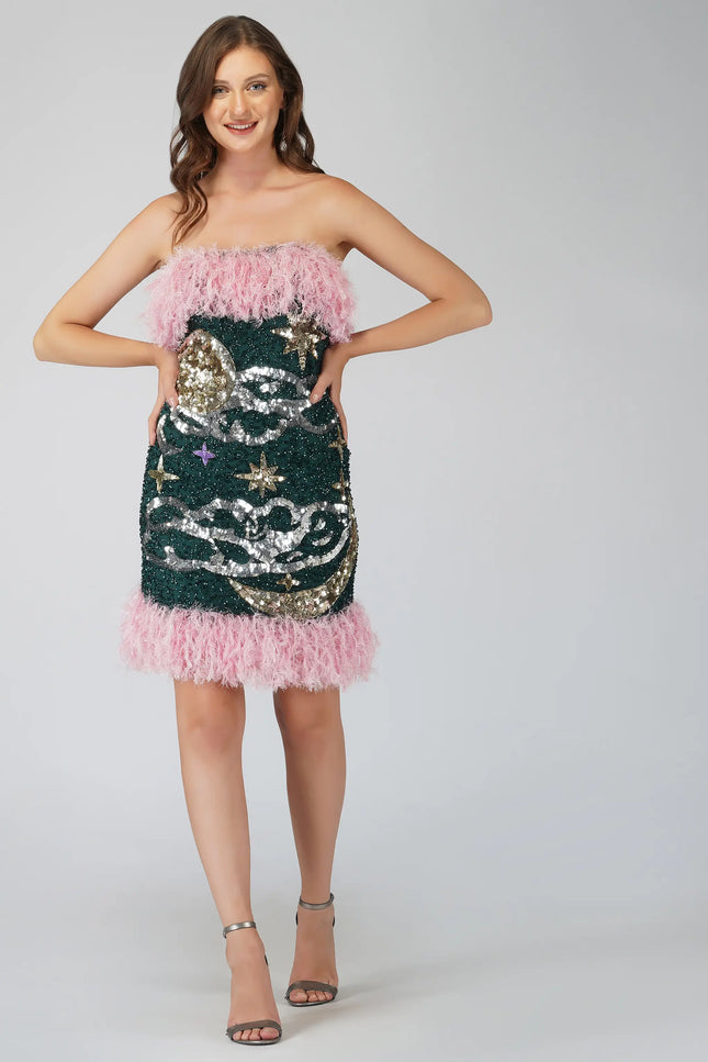 Midnight Sequin Mini Dress-Lace & Beads-Urbanheer