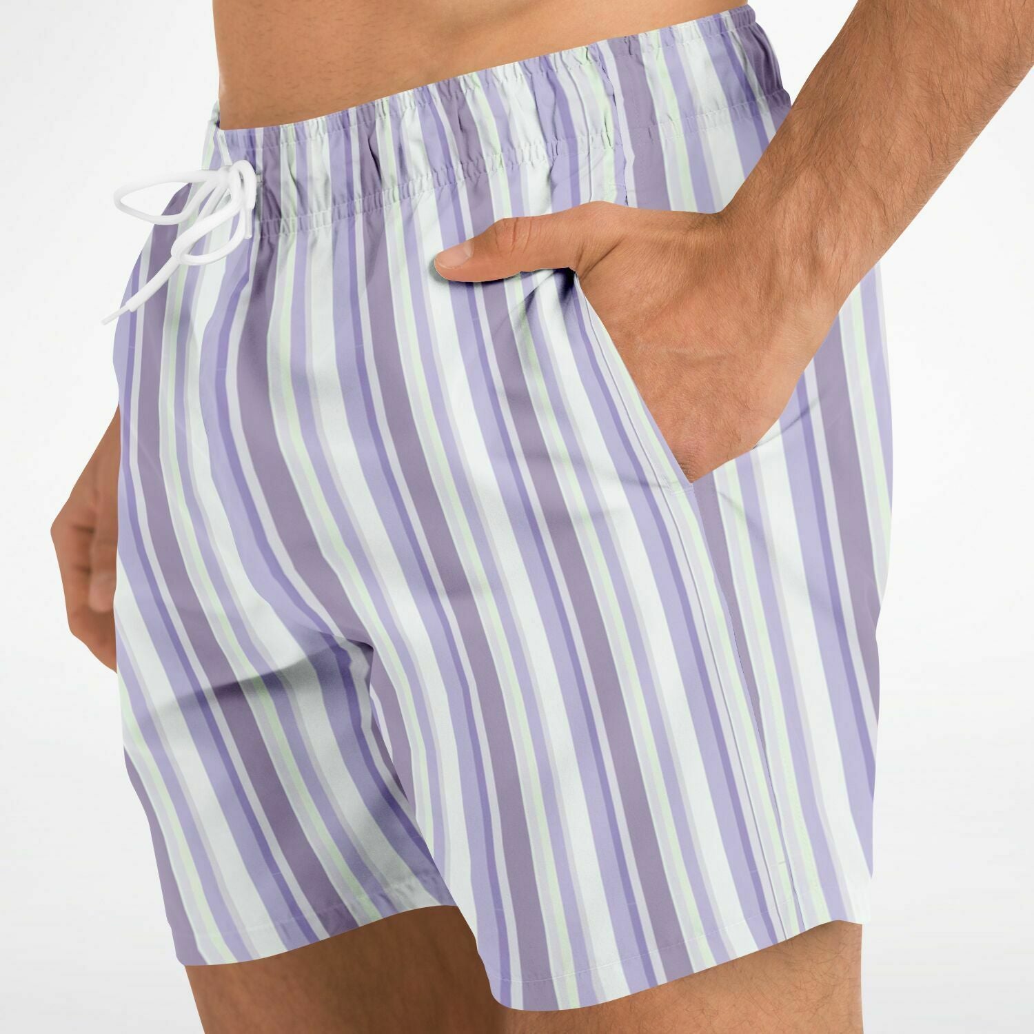 Lavender Stripes 5.5" Men Swim Shorts-Subliminator-XS-Urbanheer