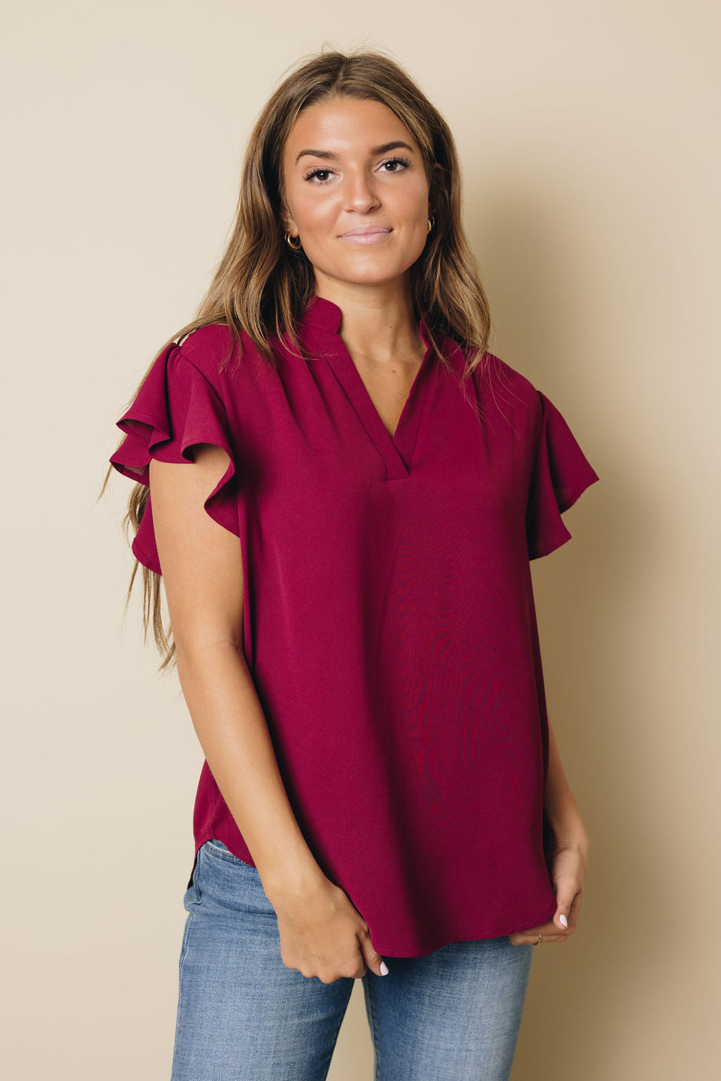 Danny Ruffled Sleeveless Top-UHXSW-RED-LARGE-Urbanheer