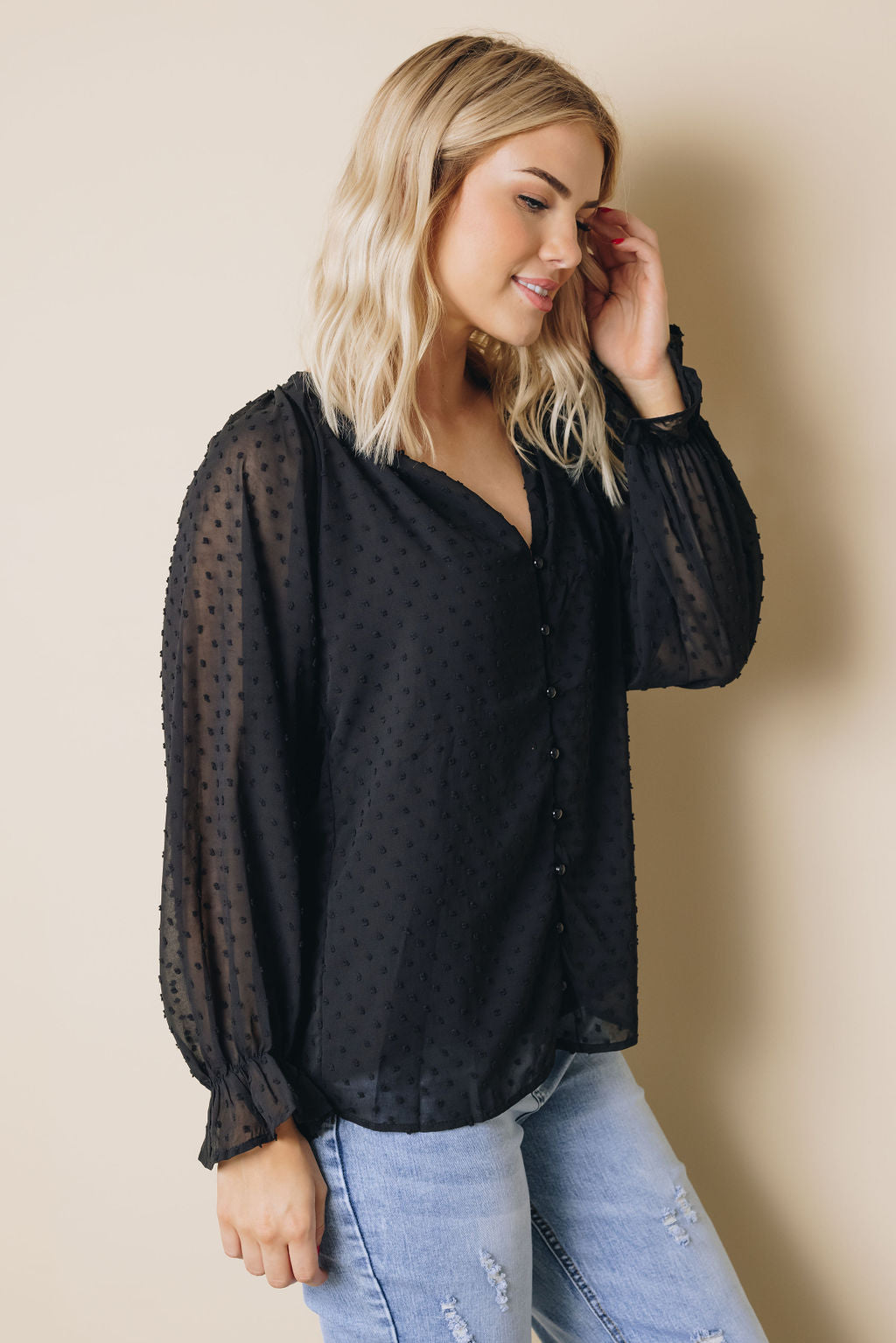 Tuesday Button Swiss Dot Shirt-UHXSW-WHITE-SMALL-Urbanheer