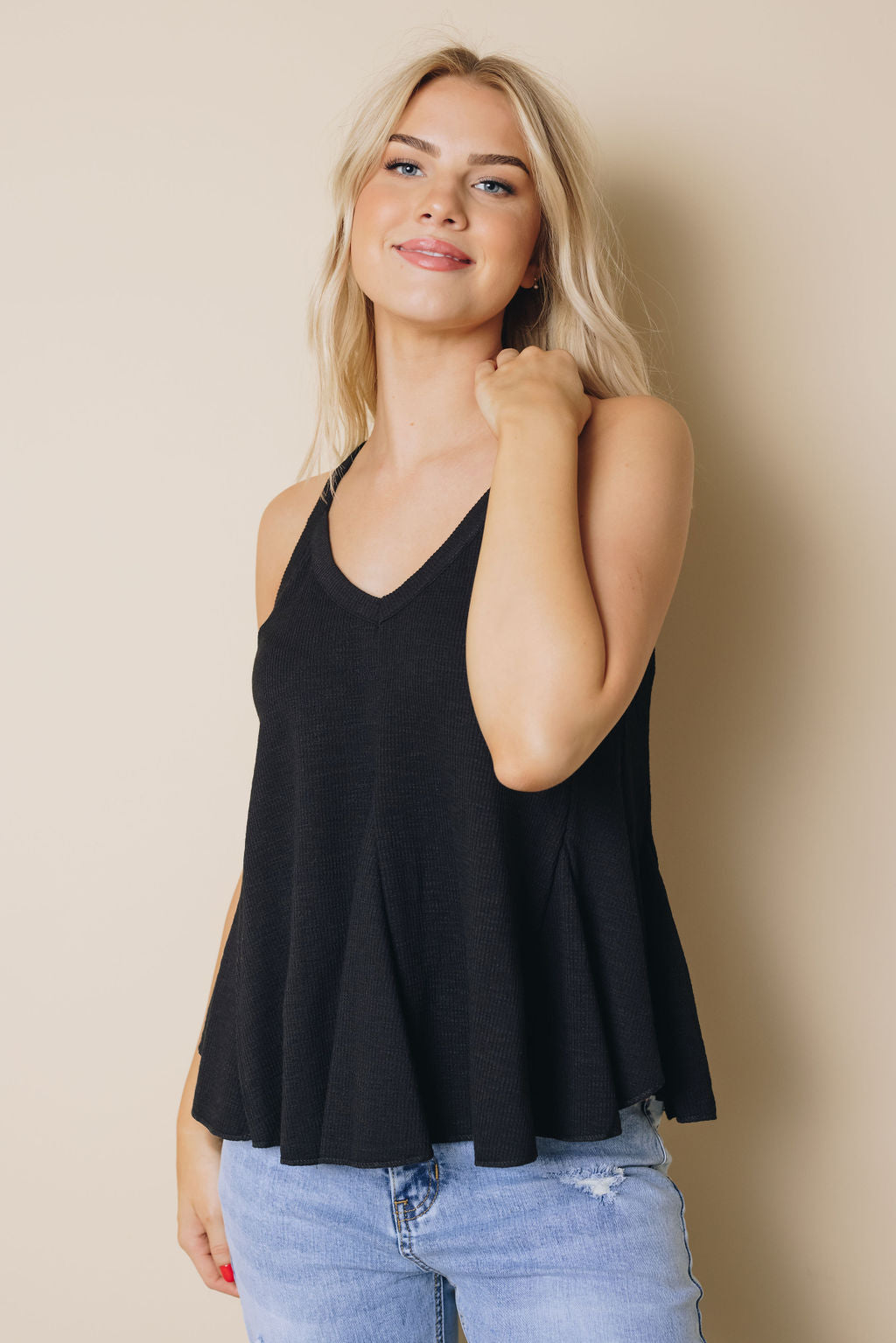 Paula Ruffle Tank-UHXSW-BLACK-LARGE-Urbanheer