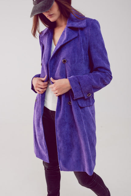 Longline Blazer With Vintage Buttons In Purple Cord-Clothing - Women-Q2-Urbanheer