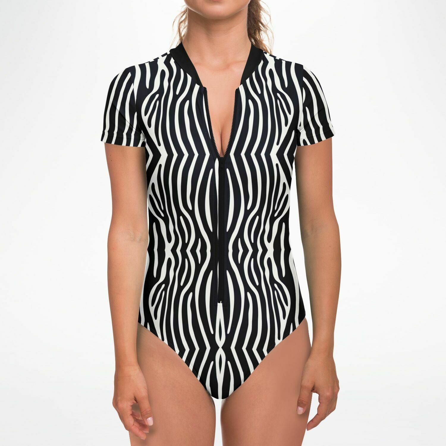 Graphic Zebra Short Sleeve Bodysuit-Subliminator-XS-Urbanheer