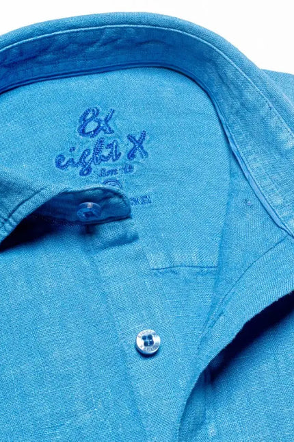 Linen Button Down Shirt - Cerulean Blue-Clothing - Men-Eight X-Urbanheer