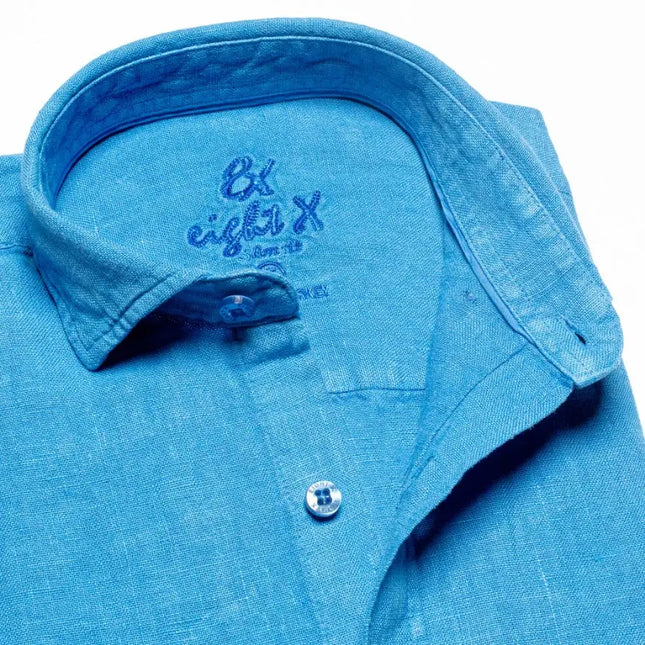 Linen Button Down Shirt - Cerulean Blue-Clothing - Men-Eight X-Urbanheer