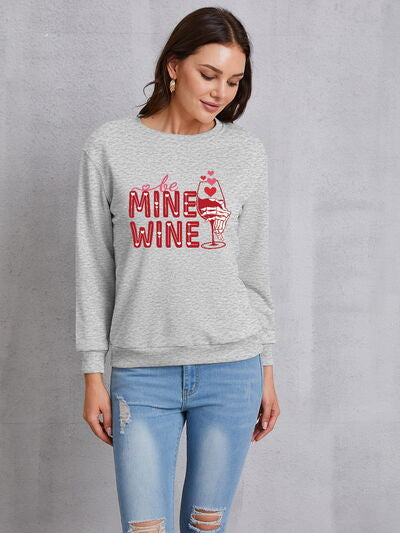 Be Mine Wine Round Neck Long Sleeve Sweatshirt-UHX-Charcoal-S-Urbanheer
