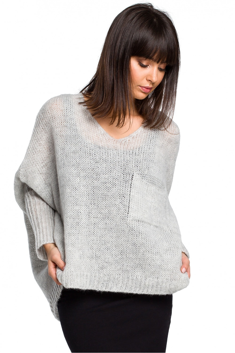 Jumper Women Comfort-Sweaters, Pullovers, Jumpers, Turtlenecks, Boleros, Shrugs-BE Knit-grey-one-size-fits-all-Urbanheer