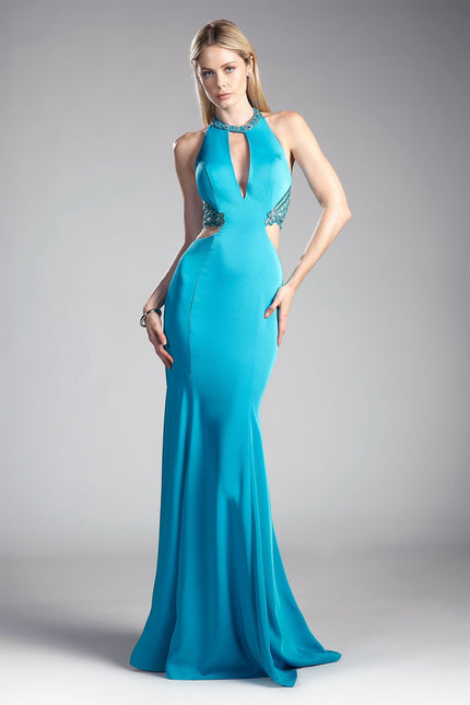 Fitted Stretch Jersey Gown With Halter Neckline And Cut Outs-Night Out-Tux-USA-2-Jade-Urbanheer