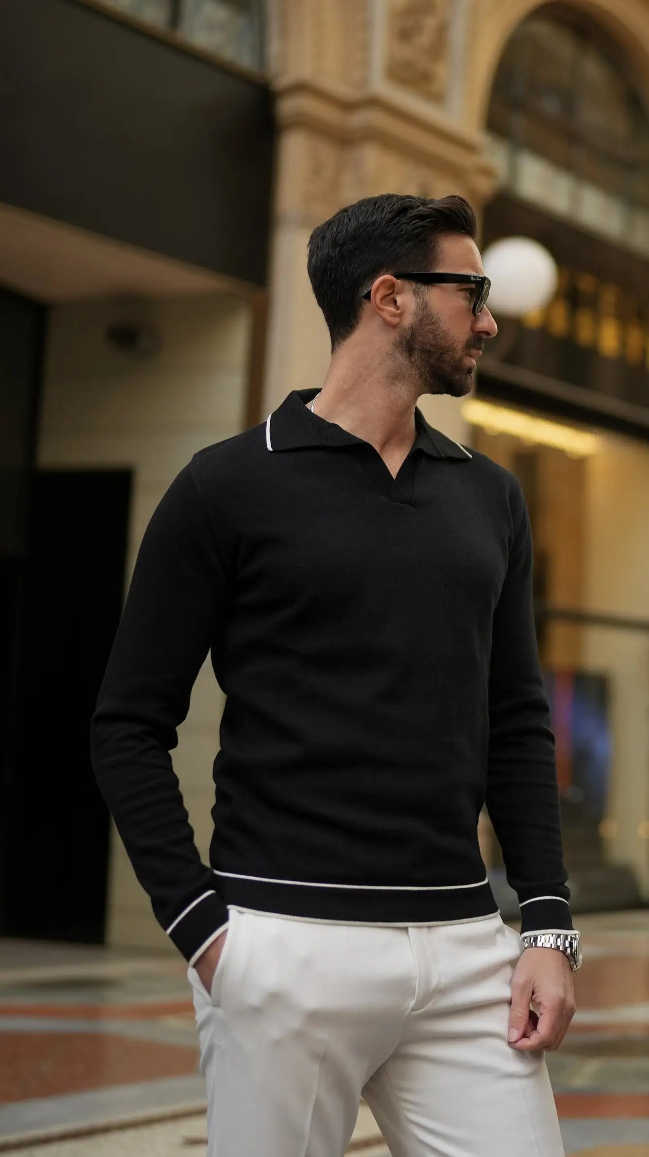Men's Black Polo Black Sweater-Clothing - Men-Donato-S-Urbanheer