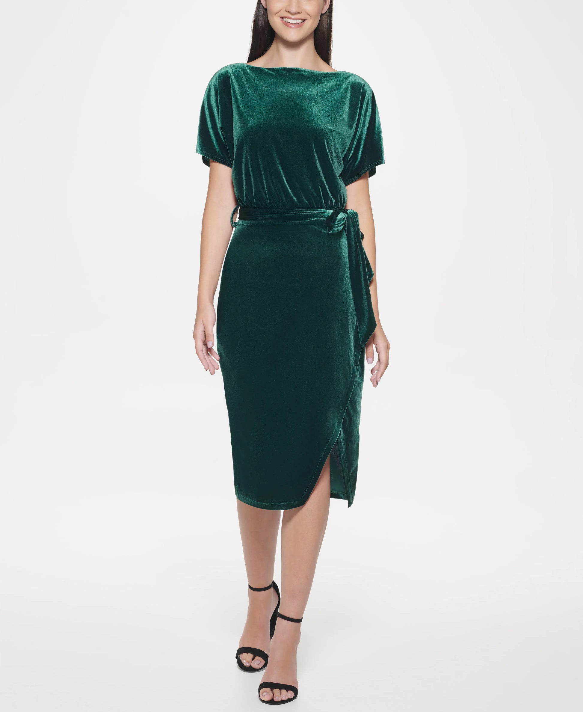Velvet Blouson Cocktail Dress.-KENSIE-XS-GREEN-Urbanheer