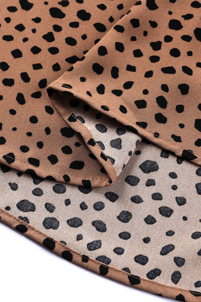 Animal Print Ruffle Collar Flounce Sleeve Blouse-UHX-Urbanheer