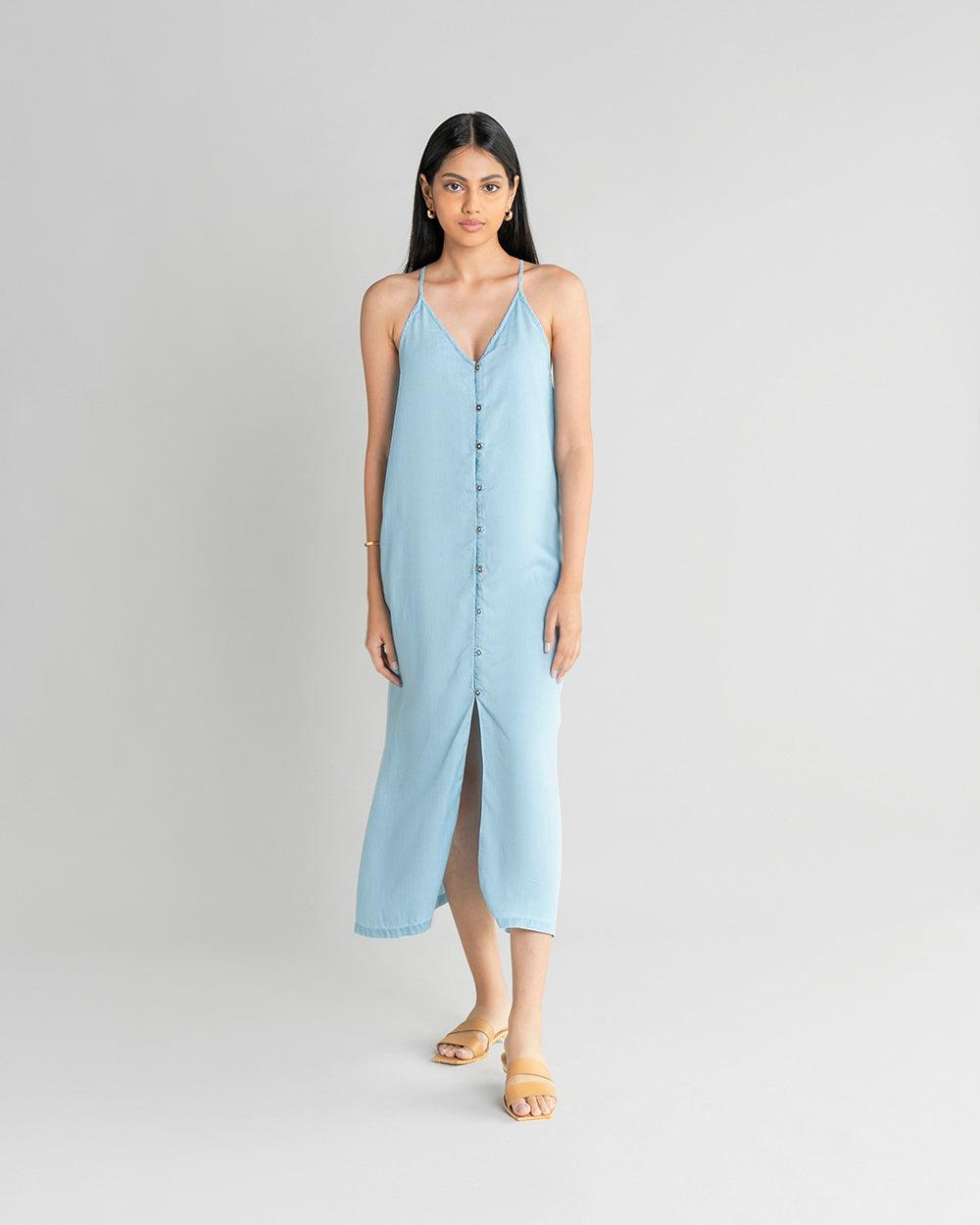 In the Mood for Love Denim Maxi Dress-DRESSES-Reistor-Ocean Blue-XS-Urbanheer