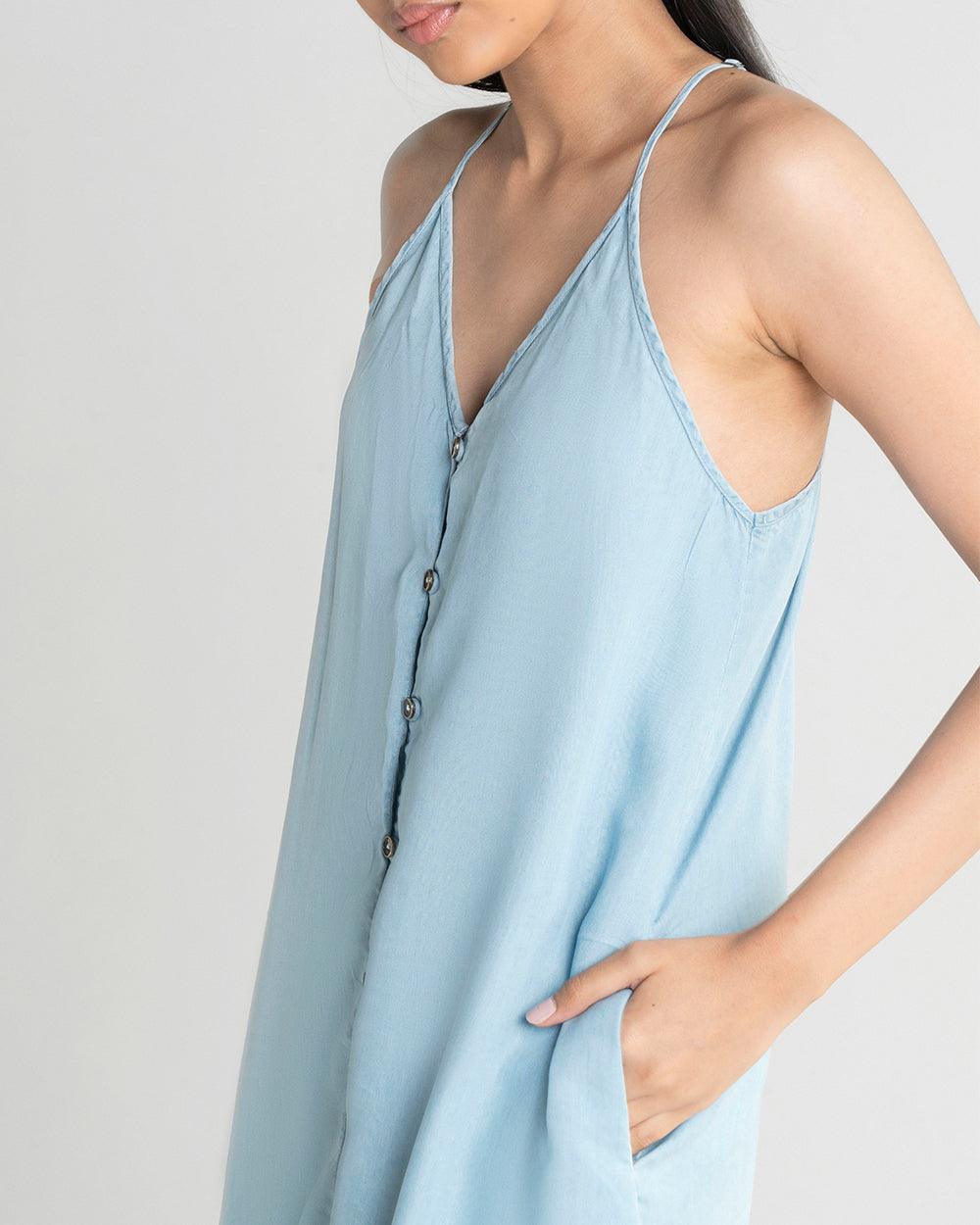 In the Mood for Love Denim Maxi Dress-DRESSES-Reistor-Ocean Blue-XS-Urbanheer