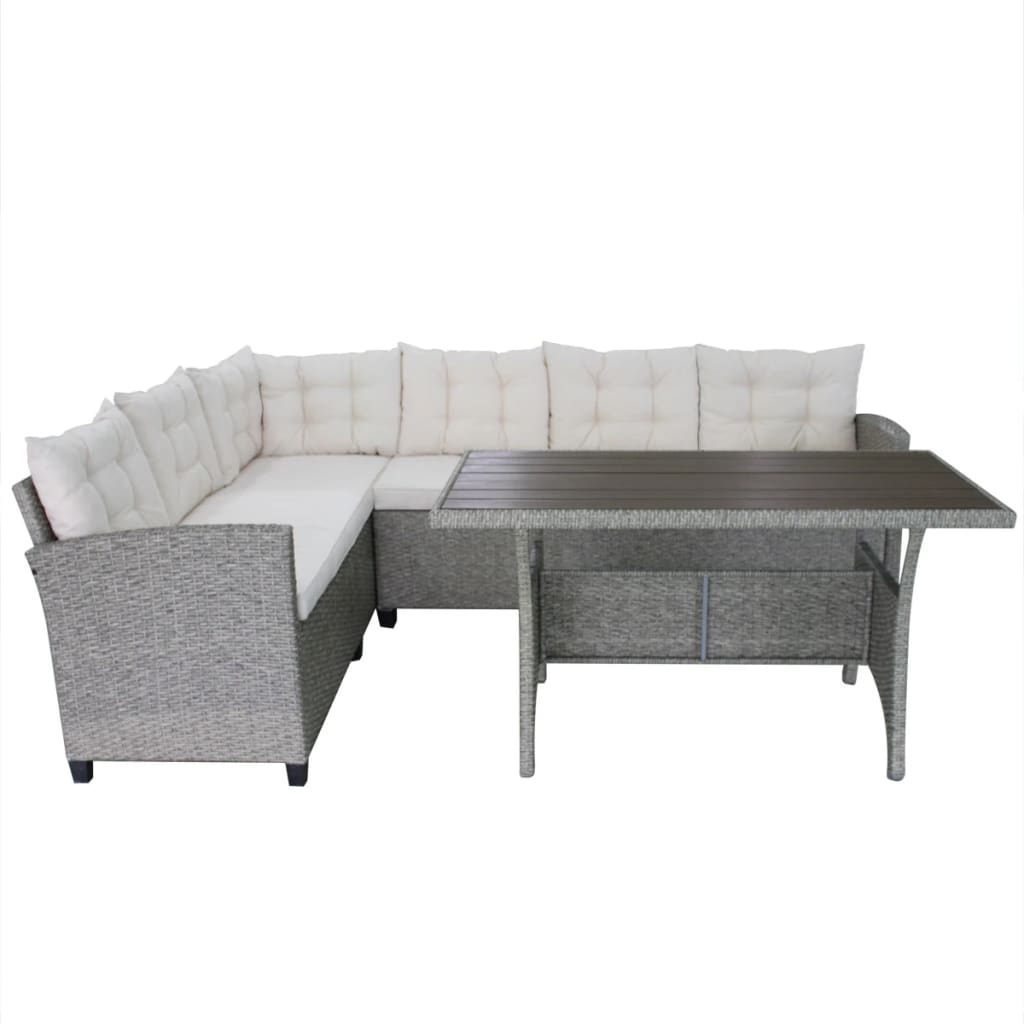 3 Piece Patio Lounge Set With Cushions Poly Rattan Gray-vidaXL-Urbanheer