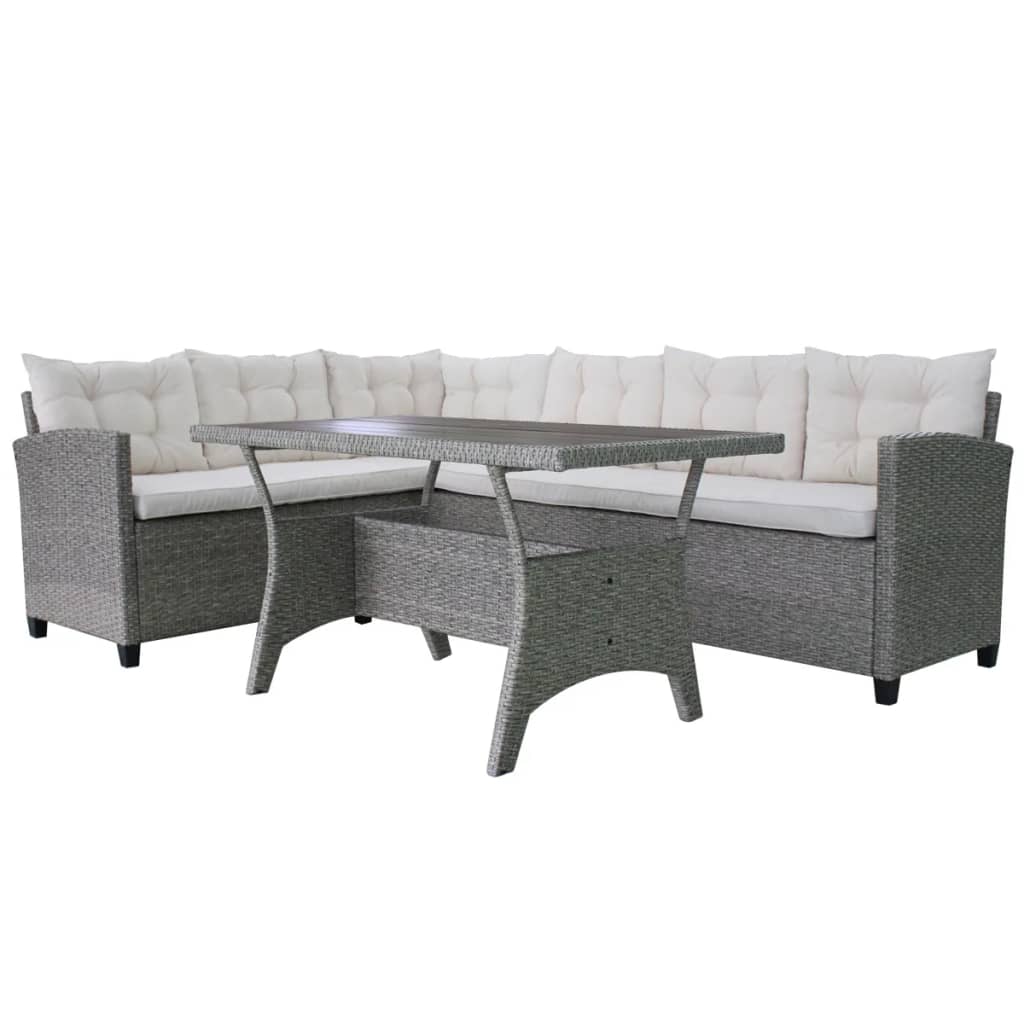 3 Piece Patio Lounge Set With Cushions Poly Rattan Gray-vidaXL-Urbanheer