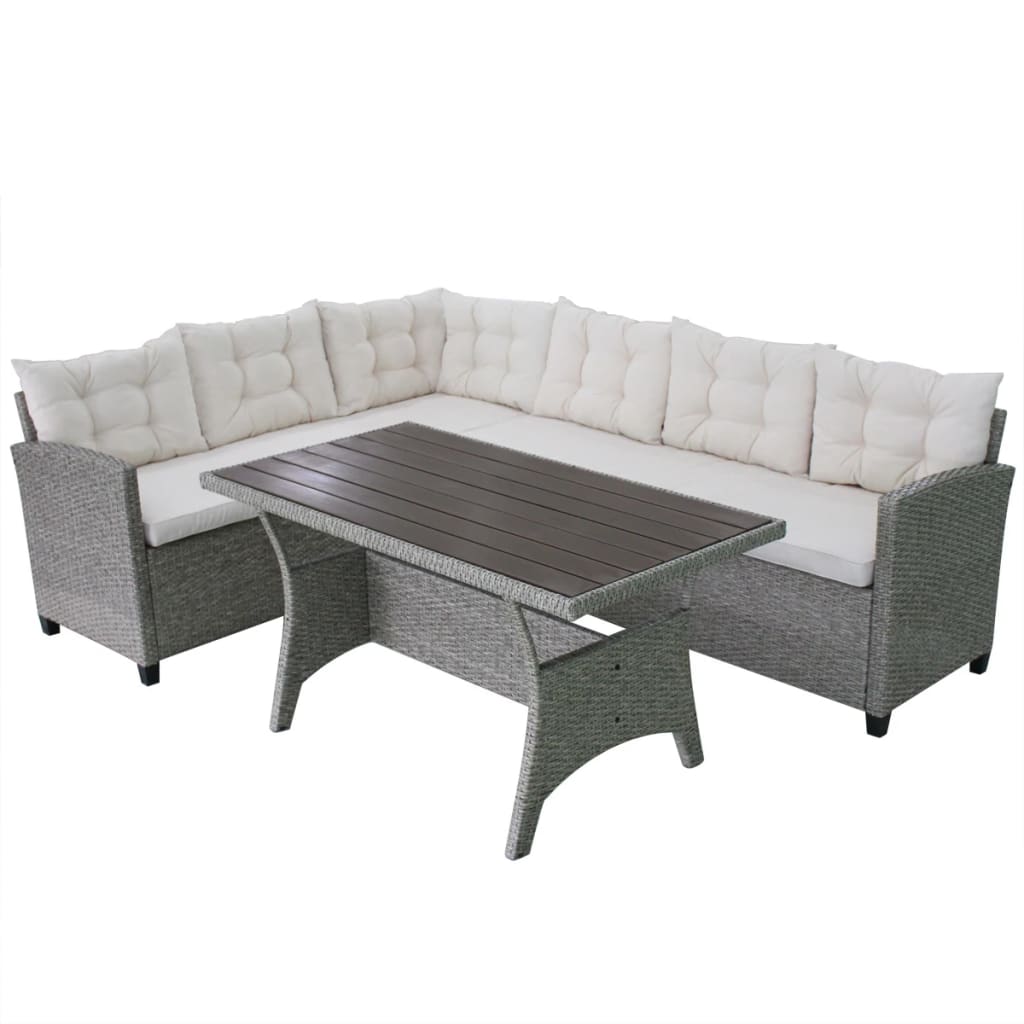 3 Piece Patio Lounge Set With Cushions Poly Rattan Gray-vidaXL-Urbanheer