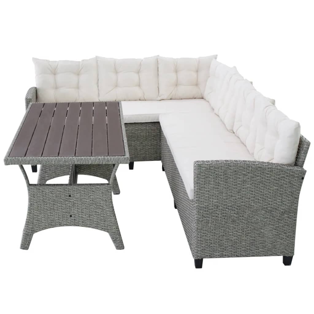 3 Piece Patio Lounge Set With Cushions Poly Rattan Gray-vidaXL-Urbanheer