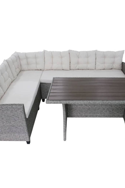 3 Piece Patio Lounge Set With Cushions Poly Rattan Gray-vidaXL-Urbanheer