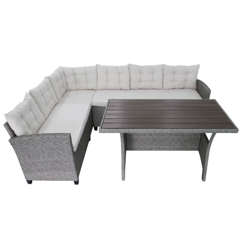 3 Piece Patio Lounge Set With Cushions Poly Rattan Gray-vidaXL-Urbanheer