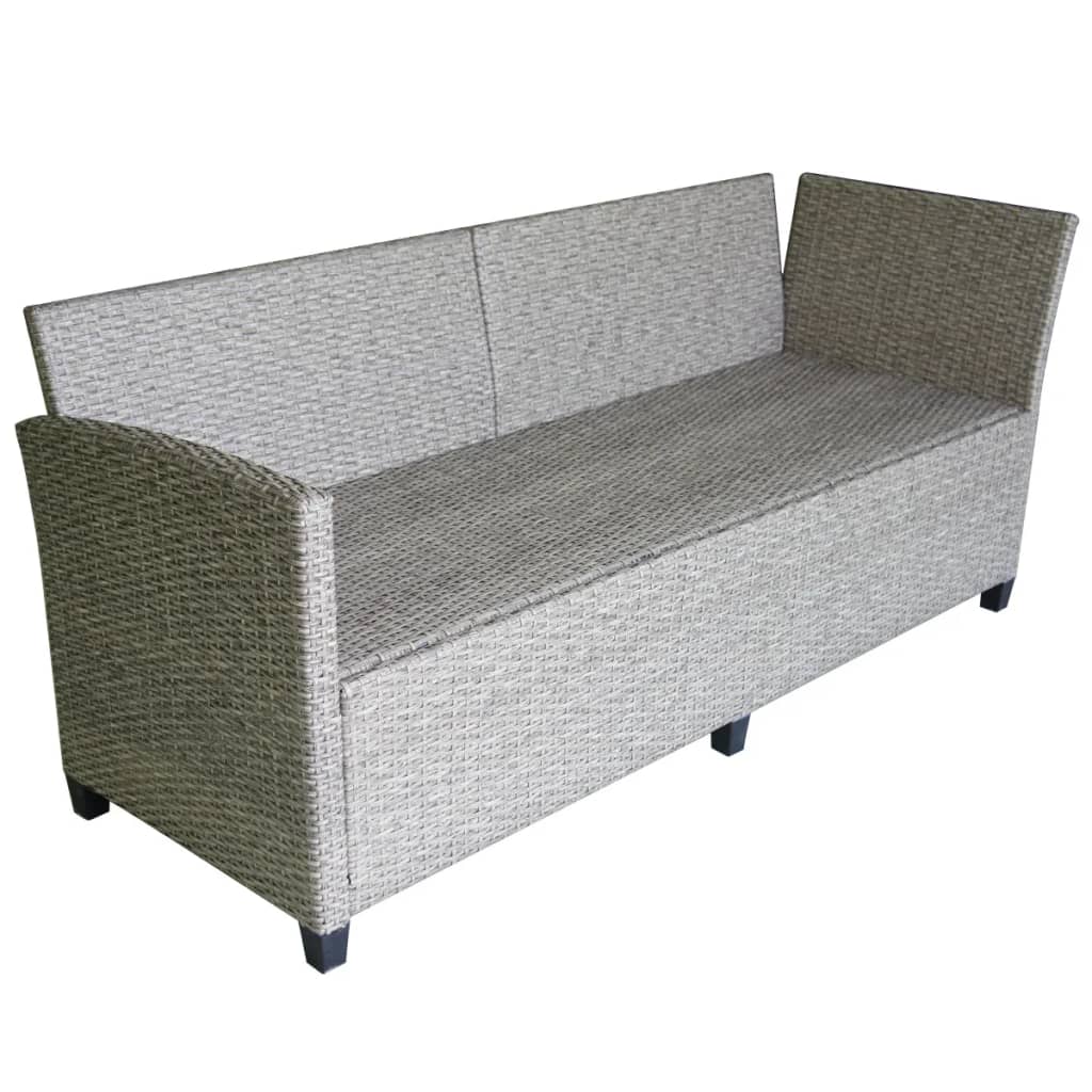 3 Piece Patio Lounge Set With Cushions Poly Rattan Gray-vidaXL-Urbanheer