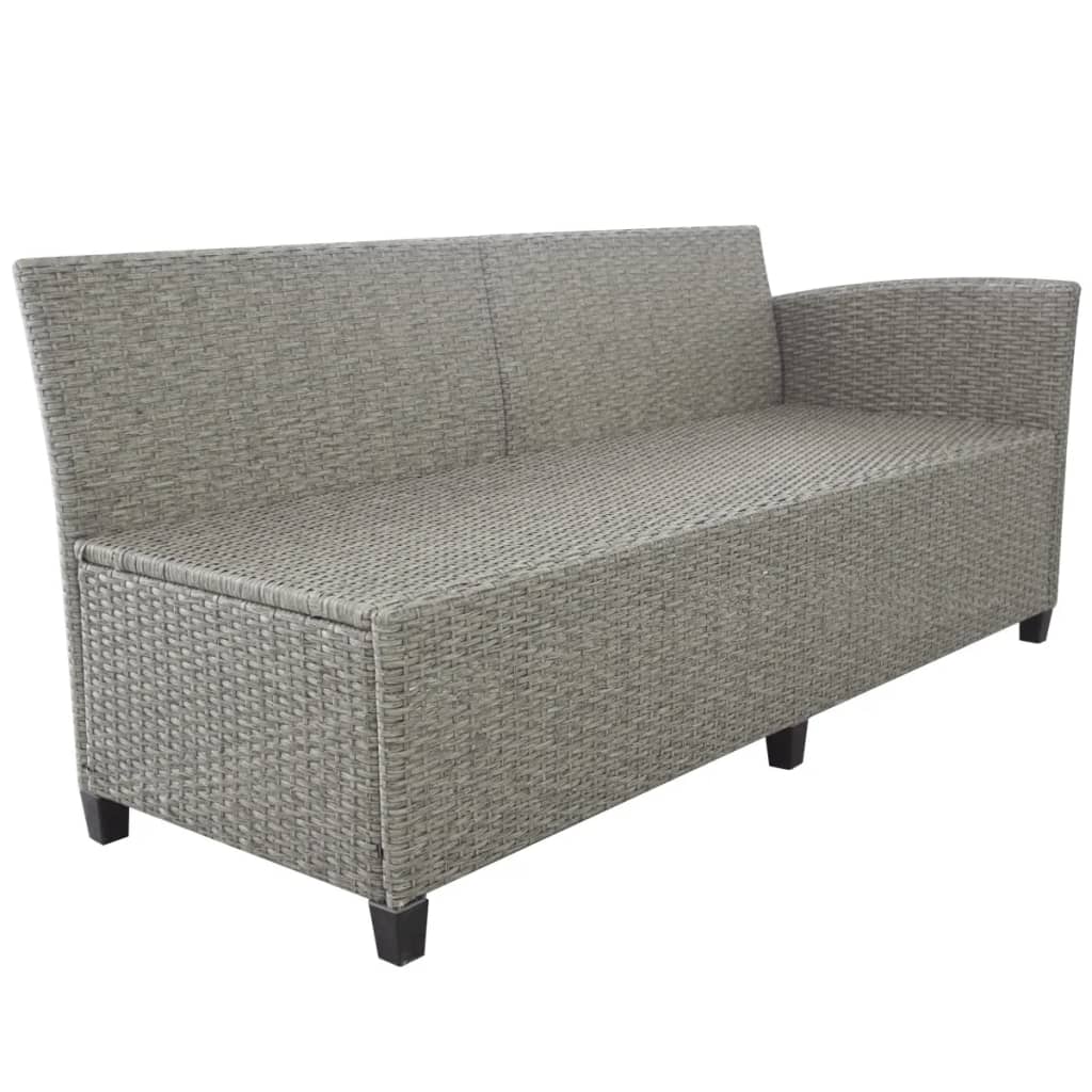3 Piece Patio Lounge Set With Cushions Poly Rattan Gray-vidaXL-Urbanheer