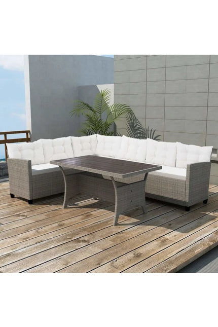 3 Piece Patio Lounge Set With Cushions Poly Rattan Gray-vidaXL-Urbanheer