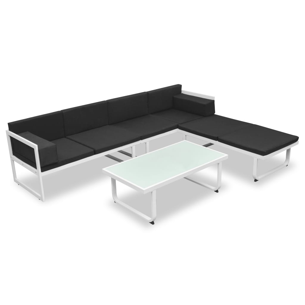 4 Piece Patio Lounge Set With Cushions Aluminium Black-vidaXL-Urbanheer