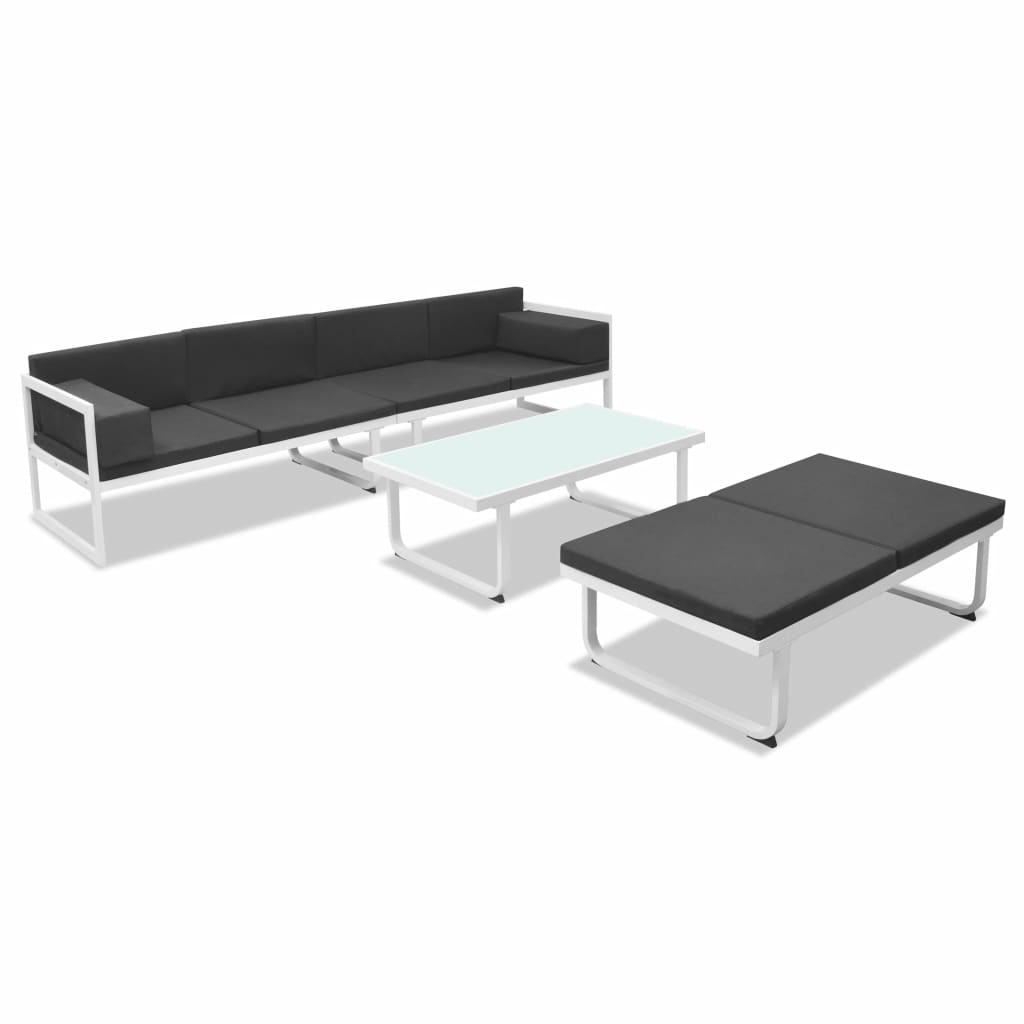 4 Piece Patio Lounge Set With Cushions Aluminium Black-vidaXL-Urbanheer