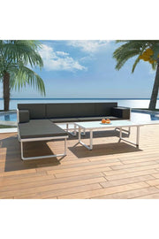 4 Piece Patio Lounge Set With Cushions Aluminium Black-vidaXL-Urbanheer