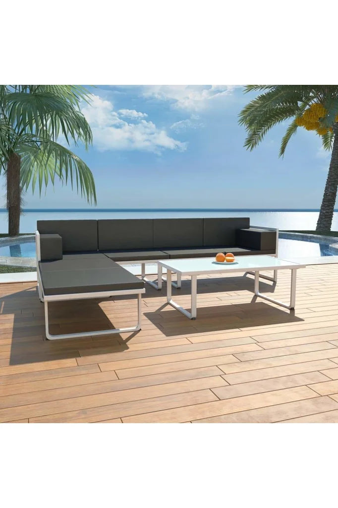 4 Piece Patio Lounge Set With Cushions Aluminium Black-vidaXL-Urbanheer