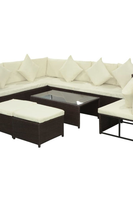 Vidaxl Patio Wicker Rattan Set Outdoor Lounge Sofa Table Couch Brown/Black-Furniture > Outdoor Furniture > Outdoor Furniture Sets-vidaXL-Black-Urbanheer