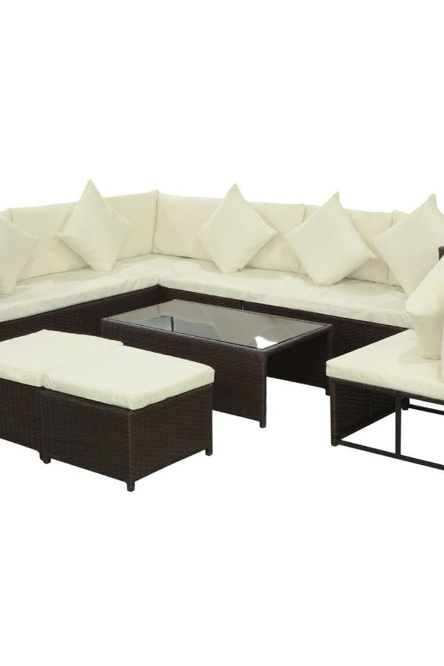 Vidaxl Patio Wicker Rattan Set Outdoor Lounge Sofa Table Couch Brown/Black-Furniture > Outdoor Furniture > Outdoor Furniture Sets-vidaXL-Black-Urbanheer