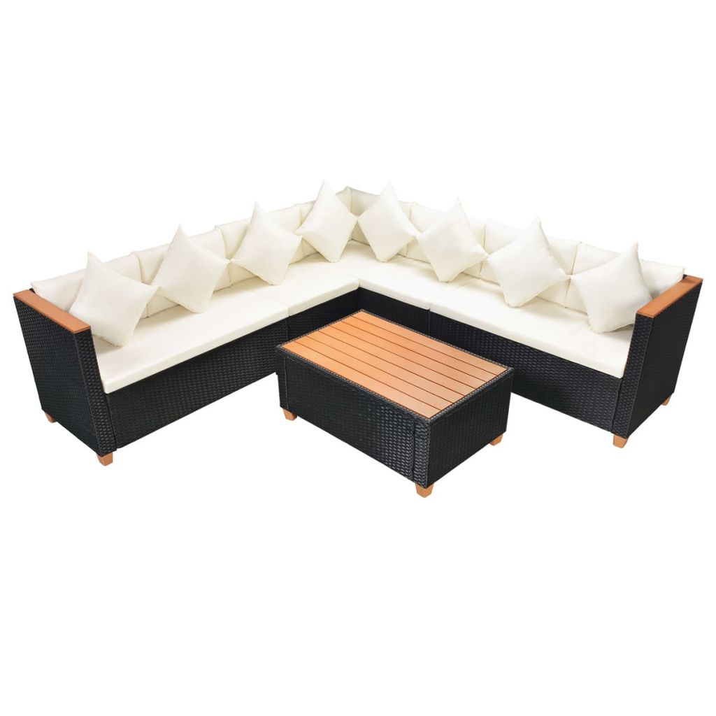 5 Piece Patio Lounge Set With Cushions Poly Rattan Black-vidaXL-Urbanheer
