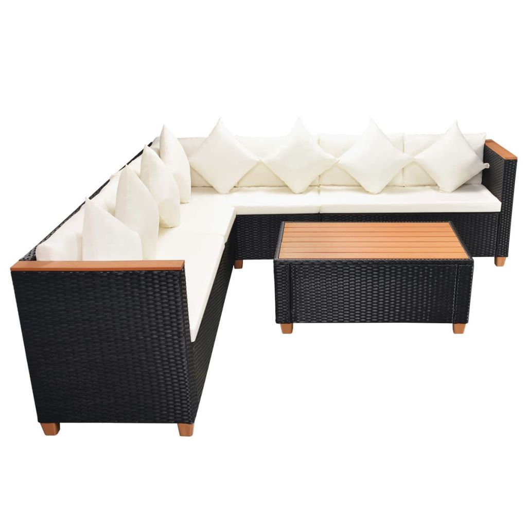 5 Piece Patio Lounge Set With Cushions Poly Rattan Black-vidaXL-Urbanheer