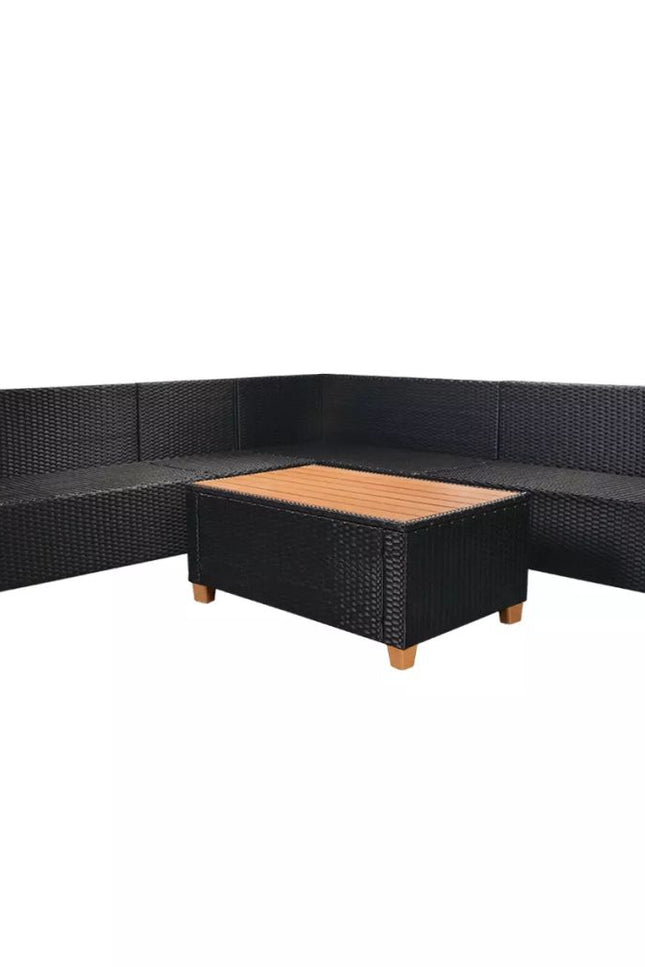 5 Piece Patio Lounge Set With Cushions Poly Rattan Black-vidaXL-Urbanheer