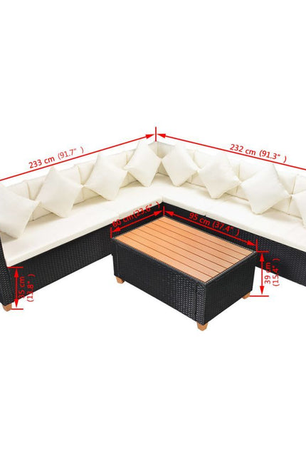 5 Piece Patio Lounge Set With Cushions Poly Rattan Black-vidaXL-Urbanheer